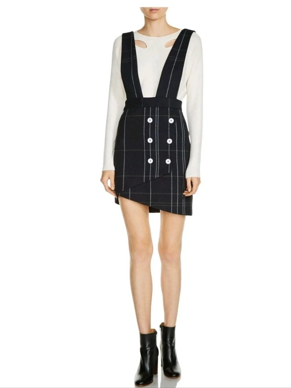 Maje Jola Check Pinafore Mini Dress Navy Windowpane Plaid Wrap Dress eu 40 US 8